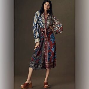 NWT Farm Rio Mixed Navy Winter Lenzing® Ecovero® Viscose Midi Dress xxs